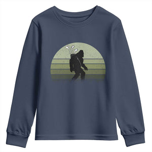 Bigfoot Golfer Youth Sweatshirt Funny Sasquatch Golfing Golf Balls TS10 Navy Print Your Wear