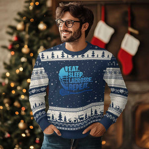 Eat Sleep Lacrosse Repeat Ugly Christmas Sweater Funny Lax Lover Player - Print Your Wear