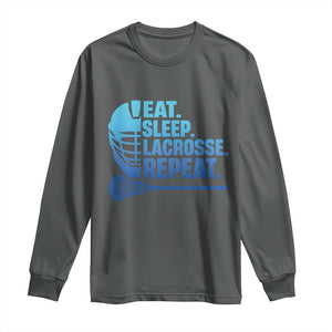Eat Sleep Lacrosse Repeat Long Sleeve Shirt Funny Lax Lover Player TS10 Dark Heather Print Your Wear