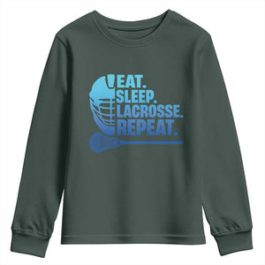 Eat Sleep Lacrosse Repeat Youth Sweatshirt Funny Lax Lover Player TS10 Dark Forest Green Print Your Wear
