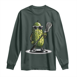 Funny Lacrosse Long Sleeve Shirt Pickle Playing Lax Lover Player TS10 Dark Forest Green Print Your Wear