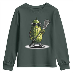 Funny Lacrosse Youth Sweatshirt Pickle Playing Lax Lover Player TS10 Dark Forest Green Print Your Wear
