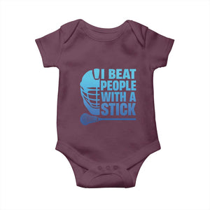 Funny Lacrosse Player Baby Onesie I Beat People With A Stick Funny Saying TS10 Maroon Print Your Wear