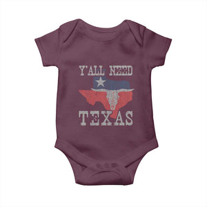 Yall Need Texas Baby Onesie State Map Vintage TS10 Maroon Print Your Wear