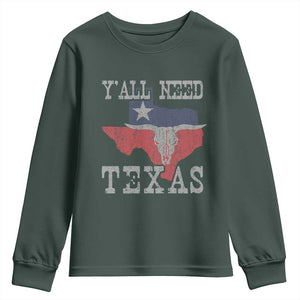 Yall Need Texas Youth Sweatshirt State Map Vintage TS10 Dark Forest Green Print Your Wear