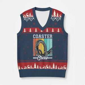 Vintage Rollercoaster Crew V-Neck Knit Sweater Vest Family Roller Coaster Amusement Park