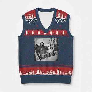 Funny Bigfoot Alien V-Neck Knit Sweater Vest Sasquatch UFO Coaster TS10 Navy Red Print Your Wear