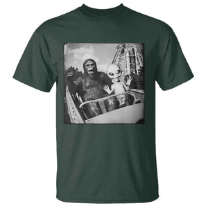 Funny Bigfoot Alien T Shirt Sasquatch UFO Coaster TS10 Dark Forest Green Print Your Wear
