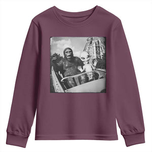 Funny Bigfoot Alien Youth Sweatshirt Sasquatch UFO Coaster TS10 Maroon Print Your Wear