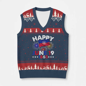 Juneteenth Flag V-Neck Knit Sweater Vest Black Freedom Black History June 19 1865 TS10 Navy Red Print Your Wear