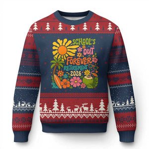 Schools Out Forever Retirement 2026 Ugly Christmas Sweater Retired Teacher Gifts Vintage Flower Graphic TS10 Navy Red Print Your Wear