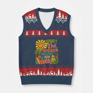 Schools Out Forever Retirement 2026 V-Neck Knit Sweater Vest Retired Teacher Gifts Vintage Flower Graphic TS10 Navy Red Print Your Wear