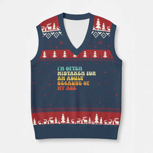 Im Often Mistaken For An Adult Because Of My Age V-Neck Knit Sweater Vest Sarcastic Quote Funny Saying Old Guys Birthday Gifts