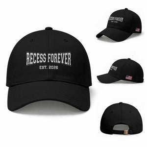 Retired Teacher Baseball Cap Retro Varsity Vintage Recess Forever Retirement 2026 TS10 Baseball Cap Universal Fit Black Print Your Wear