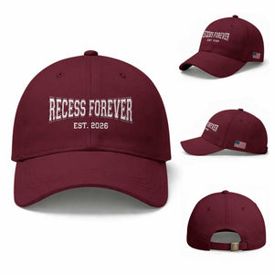 Retired Teacher Baseball Cap Retro Varsity Vintage Recess Forever Retirement 2026 TS10 Baseball Cap Universal Fit Maroon Print Your Wear