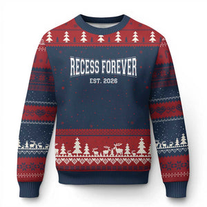 Retired Teacher Ugly Christmas Sweater Retro Varsity Vintage Recess Forever Retirement 2026 TS10 Navy Red Print Your Wear
