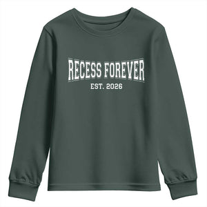 Retired Teacher Youth Sweatshirt Retro Varsity Vintage Recess Forever Retirement 2026 TS10 Dark Forest Green Print Your Wear