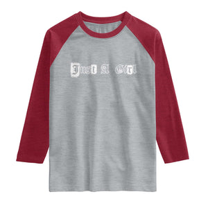 Just A Girl Raglan Shirt Gothic Blackletter Typography Design TS10 Heather Gray Heather Red Print Your Wear