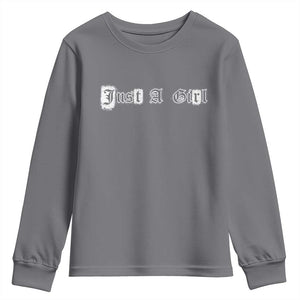 Just A Girl Youth Sweatshirt Gothic Blackletter Typography Design TS10 Charcoal Print Your Wear