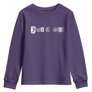 Just A Girl Youth Sweatshirt Gothic Blackletter Typography Design TS10 Purple Print Your Wear