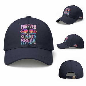 Retired Teacher Baseball Cap Forever On Summer Break Retirement 2026 TS10 Baseball Cap Universal Fit Navy Print Your Wear