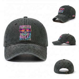 Retired Teacher Washed Cotton Baseball Cap Forever On Summer Break Retirement 2026 TS10 Washed Cap Universal Fit Dark Green Print Your Wear
