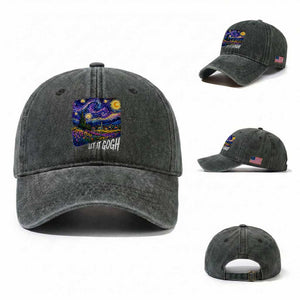 Let it Gogh Funny Vincent Van Gogh Starry Night Washed Cotton Baseball Cap