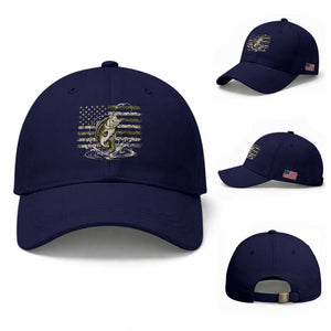 Vintage Bass Fishing Camouflage Baseball Cap Patriotic Largemouth Bass Angler Fishing Lovers Fisherman Camo US Flag