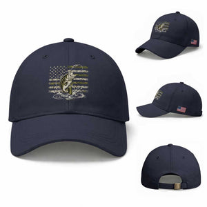 Vintage Bass Fishing Camouflage Baseball Cap Patriotic Largemouth Bass Angler Fishing Lovers Fisherman Camo US Flag