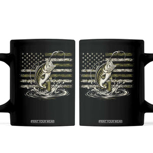 Vintage Bass Fishing Camouflage Coffee Mug Patriotic Largemouth Bass Angler Fishing Lovers Fisherman Camo US Flag