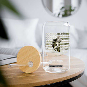 Vintage Bass Fishing Camouflage Glass Can Patriotic Largemouth Bass Angler Fishing Lovers Fisherman Camo US Flag