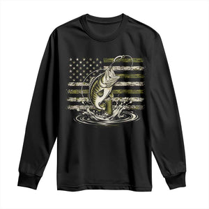 Vintage Bass Fishing Camouflage Long Sleeve Shirt Patriotic Largemouth Bass Angler Fishing Lovers Fisherman Camo US Flag