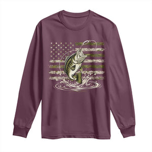 Vintage Bass Fishing Camouflage Long Sleeve Shirt Patriotic Largemouth Bass Angler Fishing Lovers Fisherman Camo US Flag