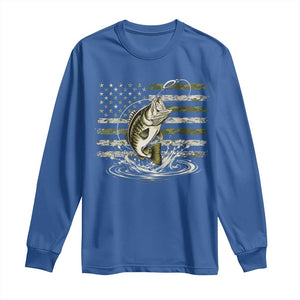 Vintage Bass Fishing Camouflage Long Sleeve Shirt Patriotic Largemouth Bass Angler Fishing Lovers Fisherman Camo US Flag