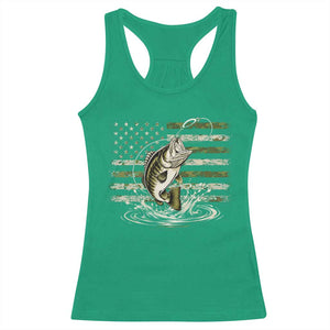 Vintage Bass Fishing Camouflage Racerback Tank Top Patriotic Largemouth Bass Angler Fishing Lovers Fisherman Camo US Flag