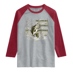 Vintage Bass Fishing Camouflage Raglan Shirt Patriotic Largemouth Bass Angler Fishing Lovers Fisherman Camo US Flag