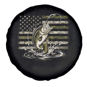 Vintage Bass Fishing Camouflage Spare Tire Cover Patriotic Largemouth Bass Angler Fishing Lovers Fisherman Camo US Flag