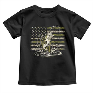 Vintage Bass Fishing Camouflage Toddler T Shirt Patriotic Largemouth Bass Angler Fishing Lovers Fisherman Camo US Flag
