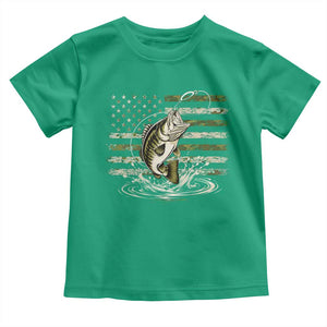 Vintage Bass Fishing Camouflage Toddler T Shirt Patriotic Largemouth Bass Angler Fishing Lovers Fisherman Camo US Flag