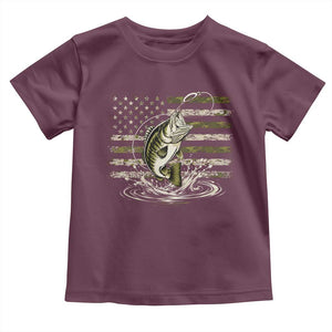 Vintage Bass Fishing Camouflage Toddler T Shirt Patriotic Largemouth Bass Angler Fishing Lovers Fisherman Camo US Flag