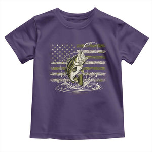 Vintage Bass Fishing Camouflage Toddler T Shirt Patriotic Largemouth Bass Angler Fishing Lovers Fisherman Camo US Flag