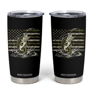 Vintage Bass Fishing Camouflage Tumbler Cup Patriotic Largemouth Bass Angler Fishing Lovers Fisherman Camo US Flag