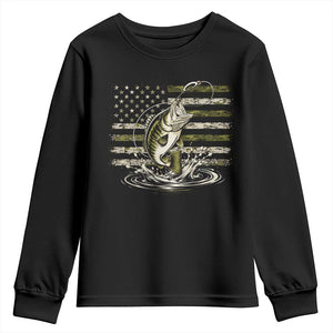 Vintage Bass Fishing Camouflage Youth Sweatshirt Patriotic Largemouth Bass Angler Fishing Lovers Fisherman Camo US Flag