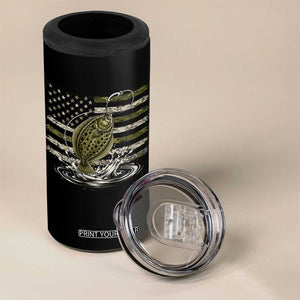Flounder Fishing Camouflage American Flag 4 in 1 Can Cooler Tumbler Patriotic Flatfish Angler Gift Saltwater Fishing Lovers