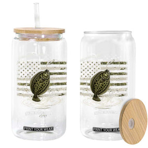 Flounder Fishing Camouflage American Flag Glass Can Patriotic Flatfish Angler Gift Saltwater Fishing Lovers