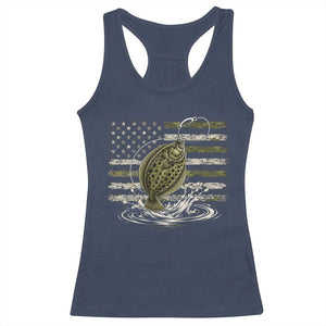 Flounder Fishing Camouflage American Flag Racerback Tank Top Patriotic Flatfish Angler Gift Saltwater Fishing Lovers