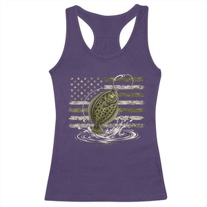 Flounder Fishing Camouflage American Flag Racerback Tank Top Patriotic Flatfish Angler Gift Saltwater Fishing Lovers