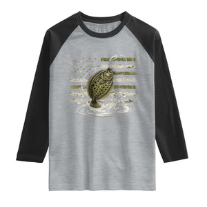 Flounder Fishing Camouflage American Flag Raglan Shirt Patriotic Flatfish Angler Gift Saltwater Fishing Lovers