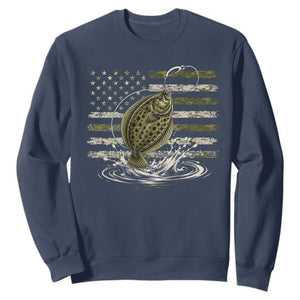 Flounder Fishing Camouflage American Flag Sweatshirt Patriotic Flatfish Angler Gift Saltwater Fishing Lovers