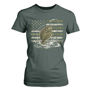 Flounder Fishing Camouflage American Flag T Shirt For Women Patriotic Flatfish Angler Gift Saltwater Fishing Lovers
